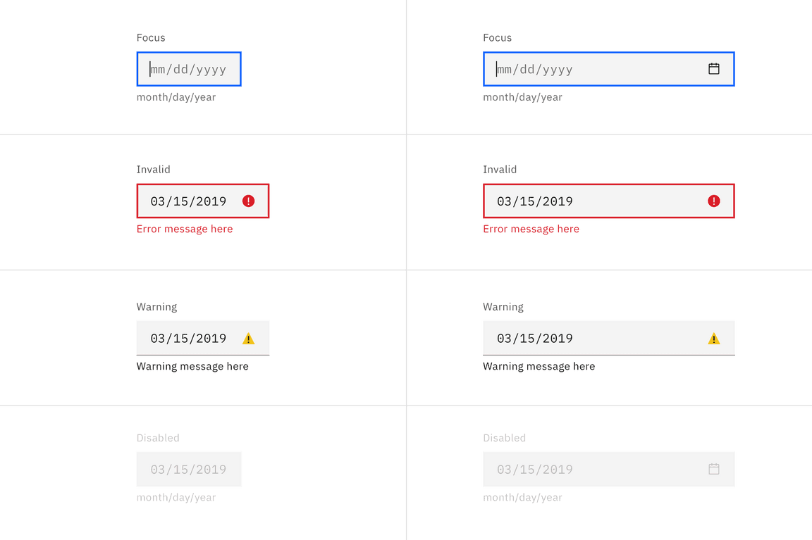 Default date picker input states